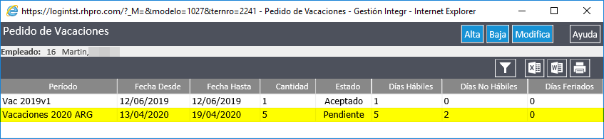 Pedidos/Vacaciones