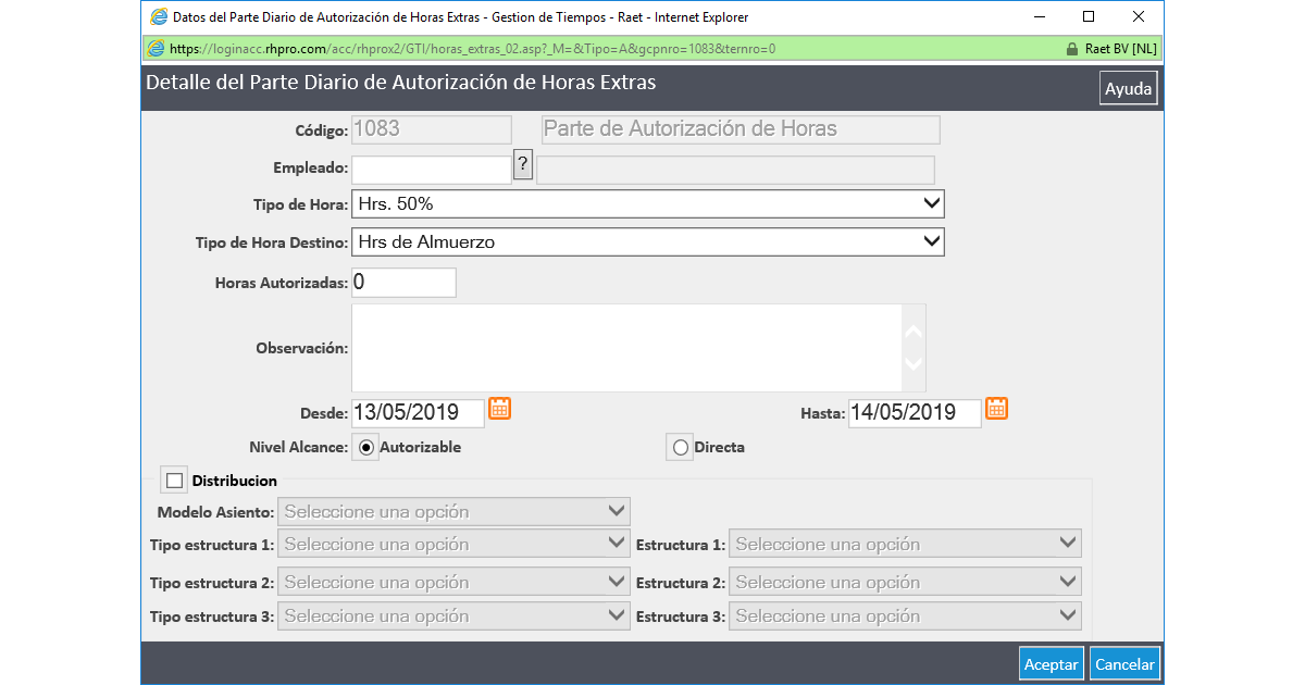 Autorización de Horas