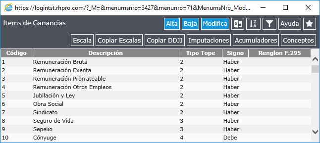 Ítems de Ganancias