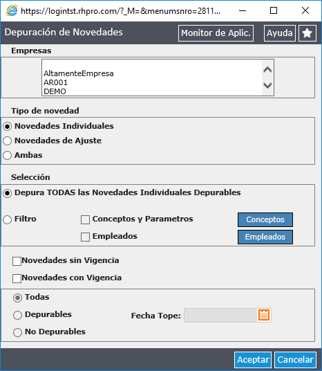 Depuración de Novedades