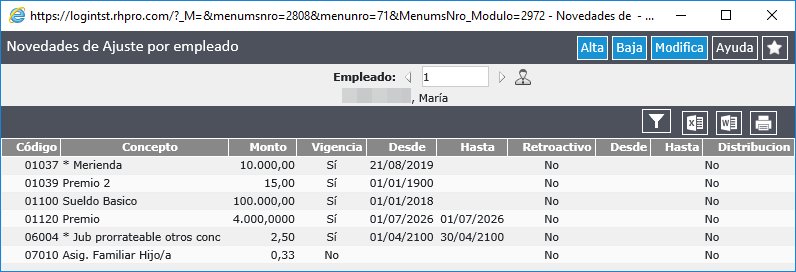 Novedades de Ajuste por Empleado